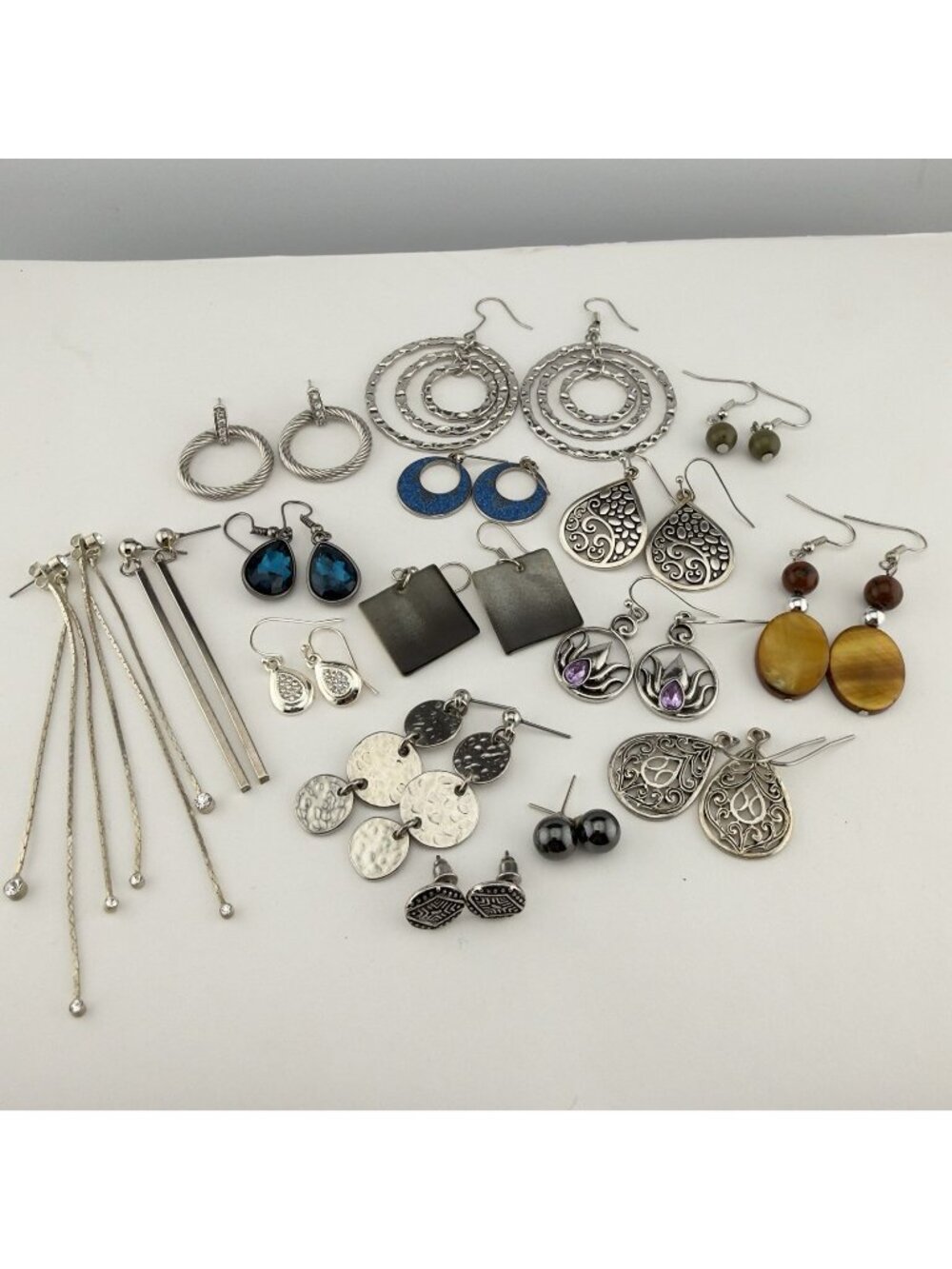 Lot of Pierced Earrings Silver Tone Hoops Dangle Drop Fashion Costume Jewelry